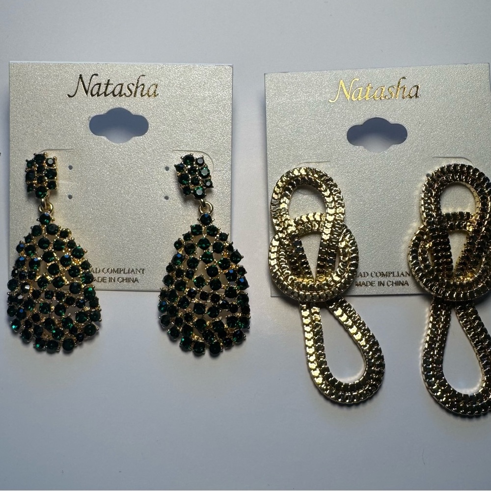 Natasha Couture Gold and Green Earrings Set